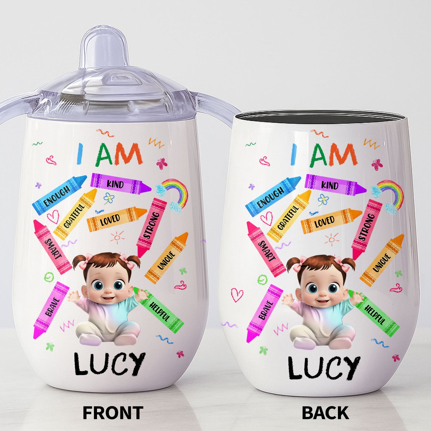 I Am Kind, Loved, Strong, Beautiful Rainbow And Hearts Design