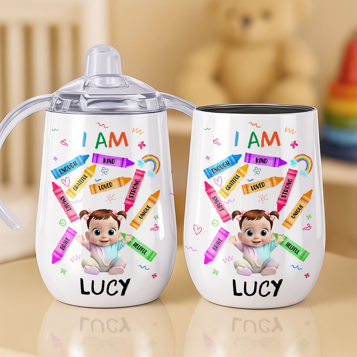 I Am Kind, Loved, Strong, Beautiful Rainbow And Hearts Design