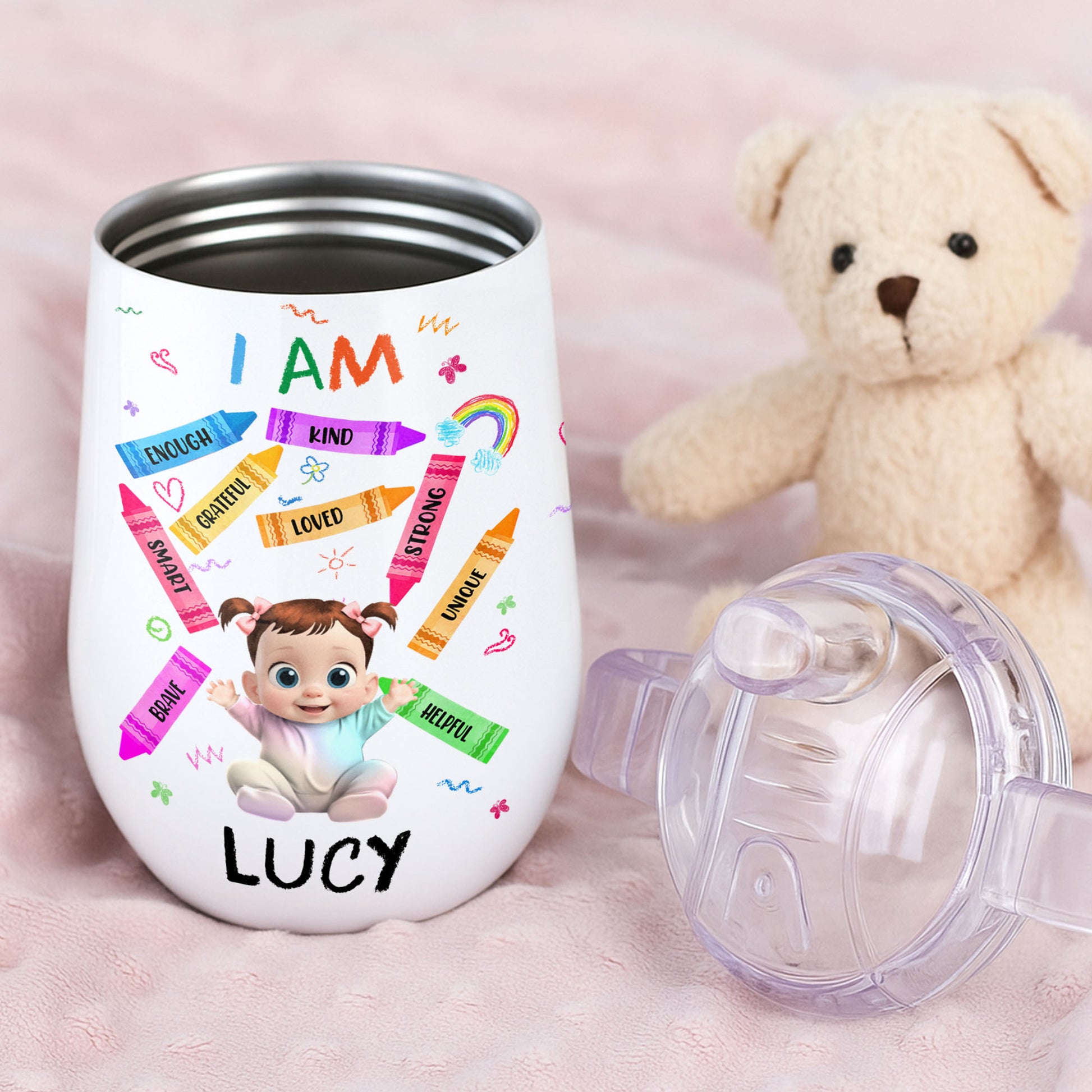 I Am Kind, Loved, Strong, Beautiful Rainbow And Hearts Design