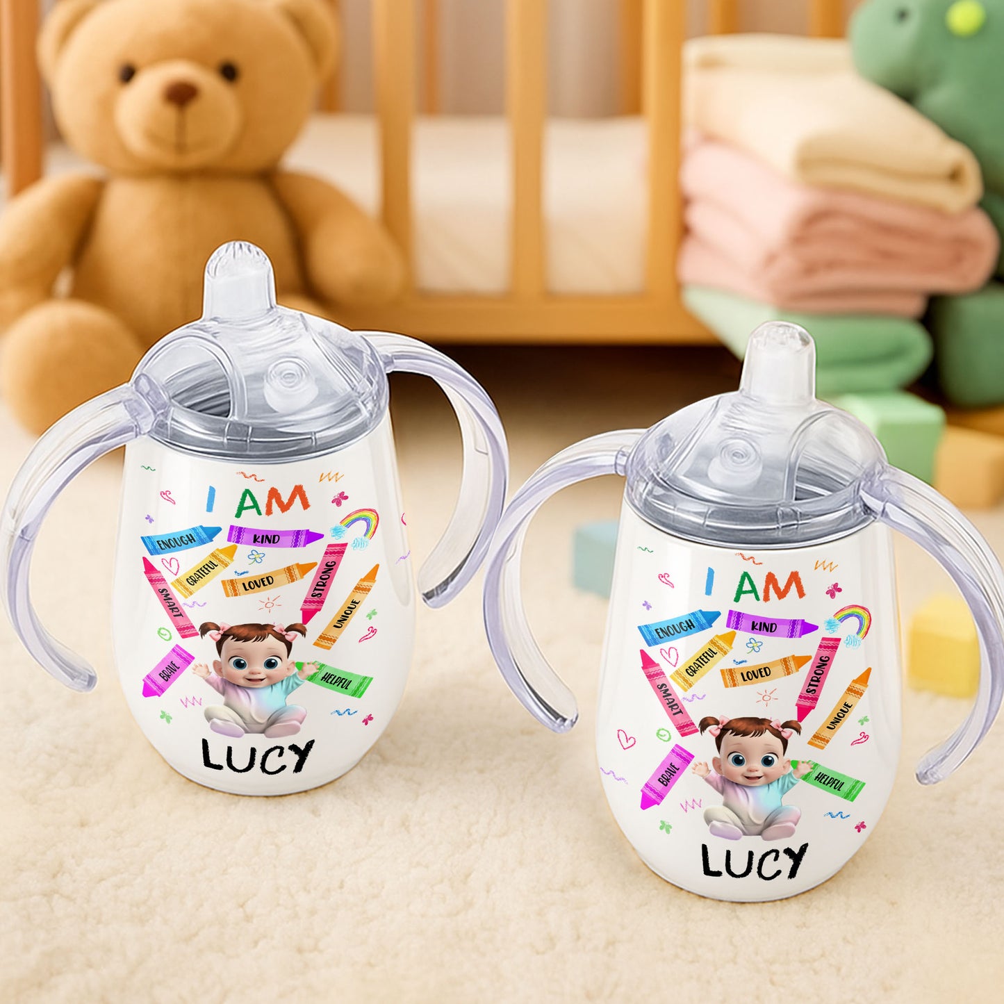 I Am Kind, Loved, Strong, Beautiful Rainbow And Hearts Design