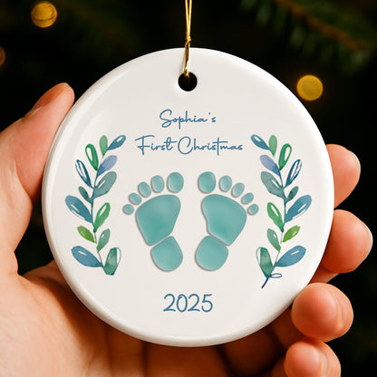 First Christmas With Charming Baby Footprints And Leaves