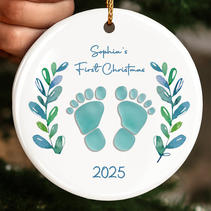 First Christmas With Charming Baby Footprints And Leaves