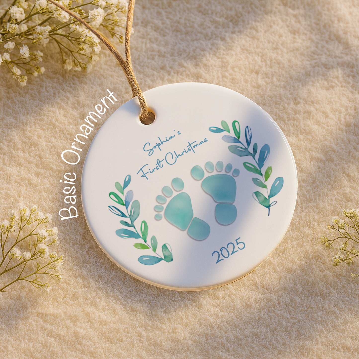 First Christmas With Charming Baby Footprints And Leaves