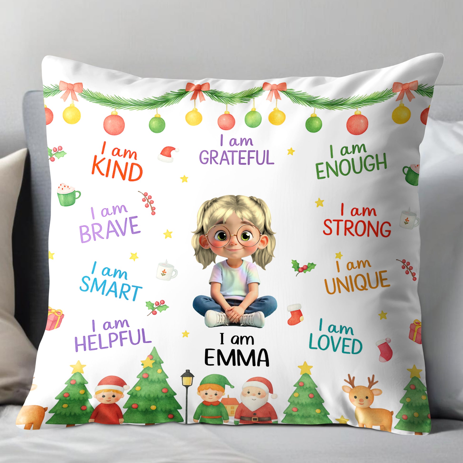 I Am Kind, I Am Loved, Santa Claus And Christmas Trees Pillow