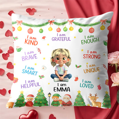 I Am Kind, I Am Loved, Santa Claus And Christmas Trees Pillow