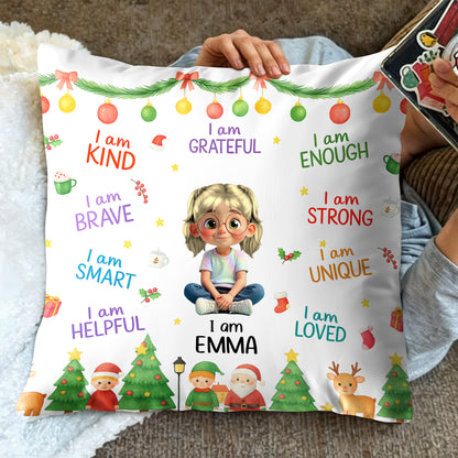 I Am Kind, I Am Loved, Santa Claus And Christmas Trees Pillow