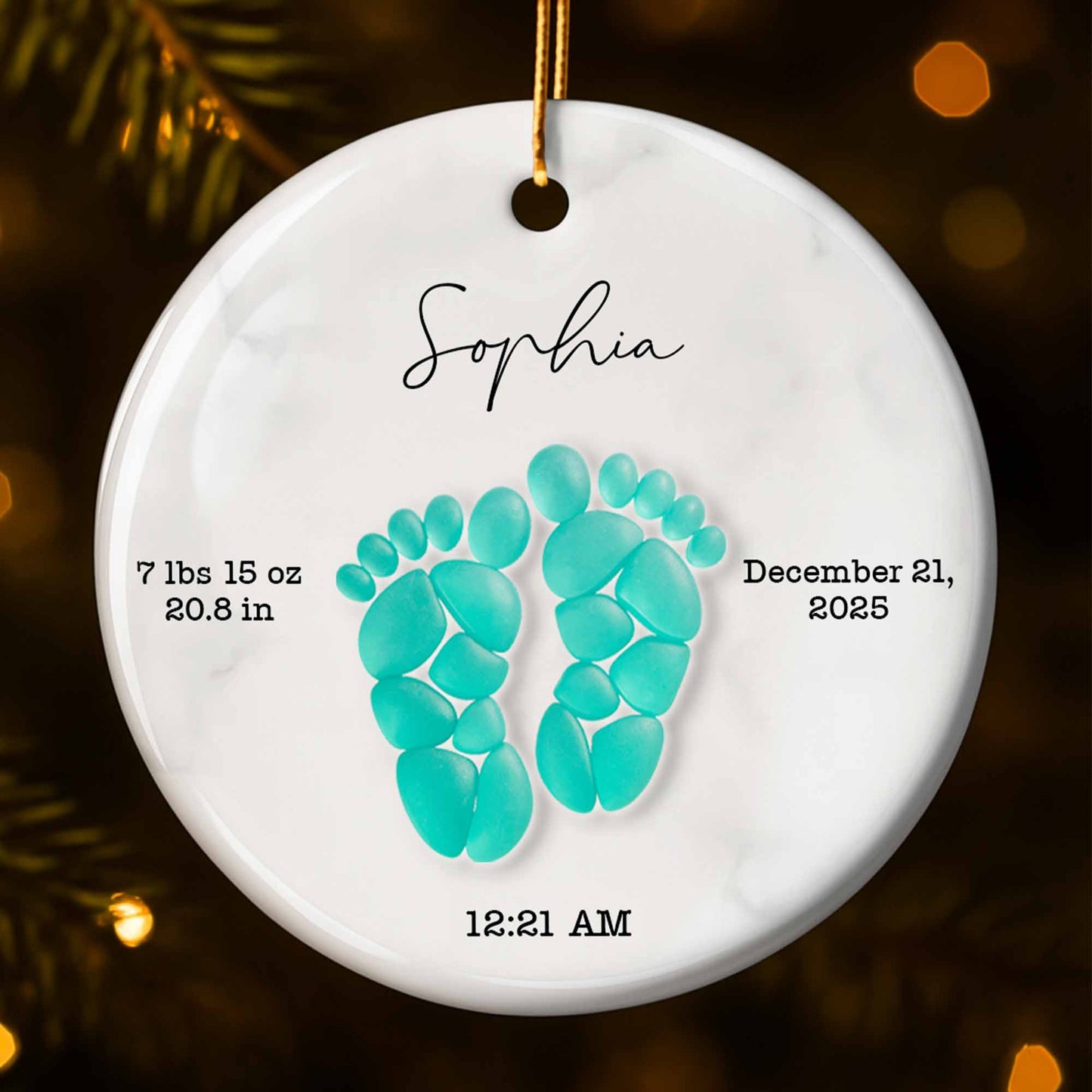Celebrating Precious Moments Of Your New Arrival With Baby Footprints - Personalized Custom Ceramic Ornament With Round Shape - KID439_RCE