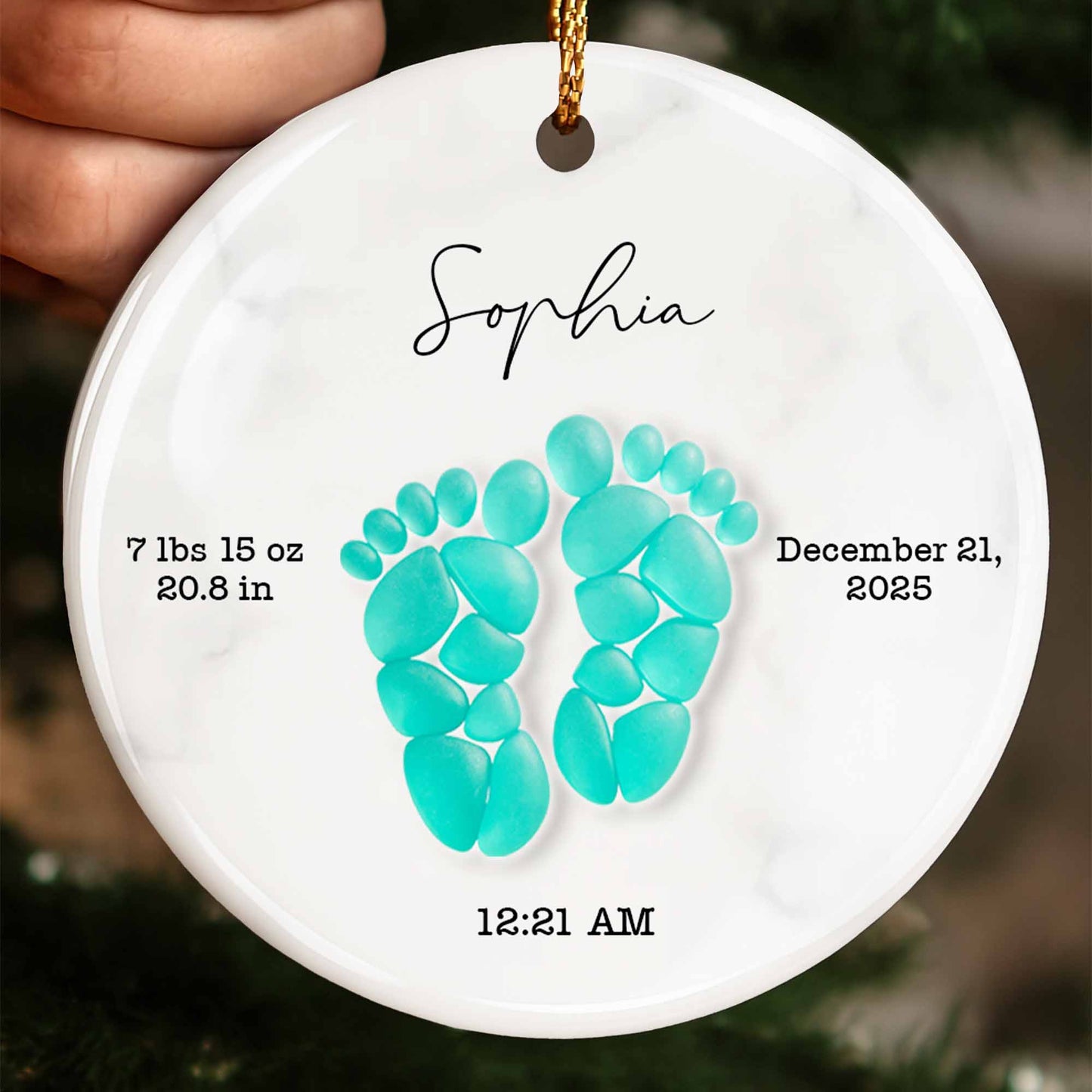 Celebrating Precious Moments Of Your New Arrival With Baby Footprints - Personalized Custom Ceramic Ornament With Round Shape - KID439_RCE