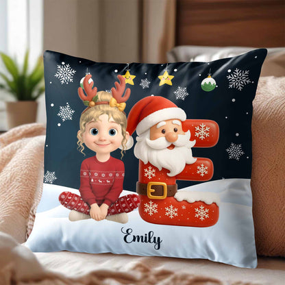 Festive Santa And Reindeer Themed Custom Pillow
