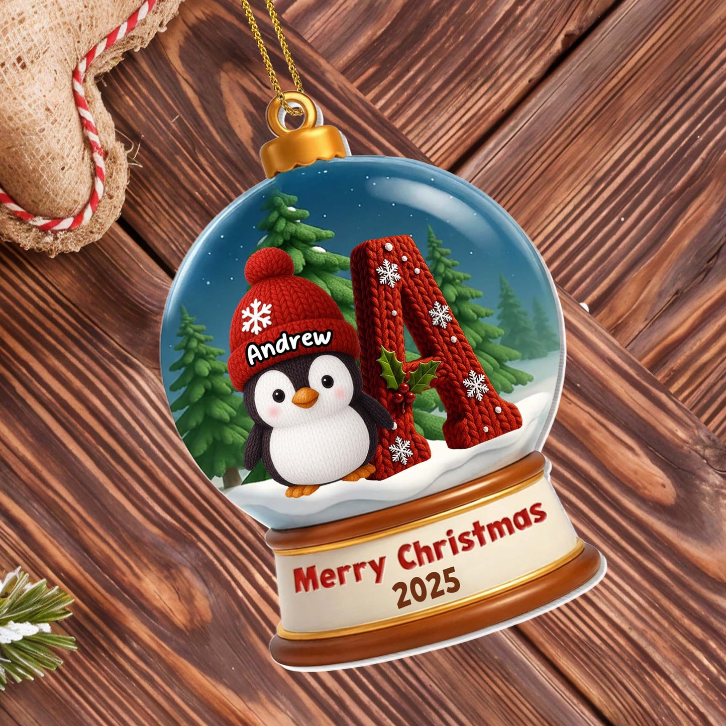 Merry Christmas Penguin And Snowflakes Ornament