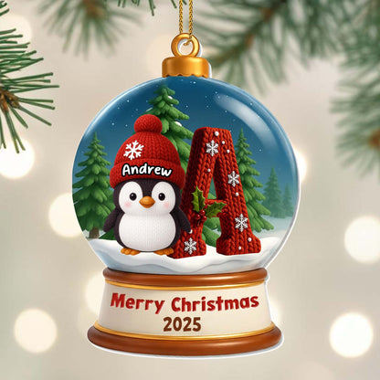 Merry Christmas Penguin And Snowflakes Ornament