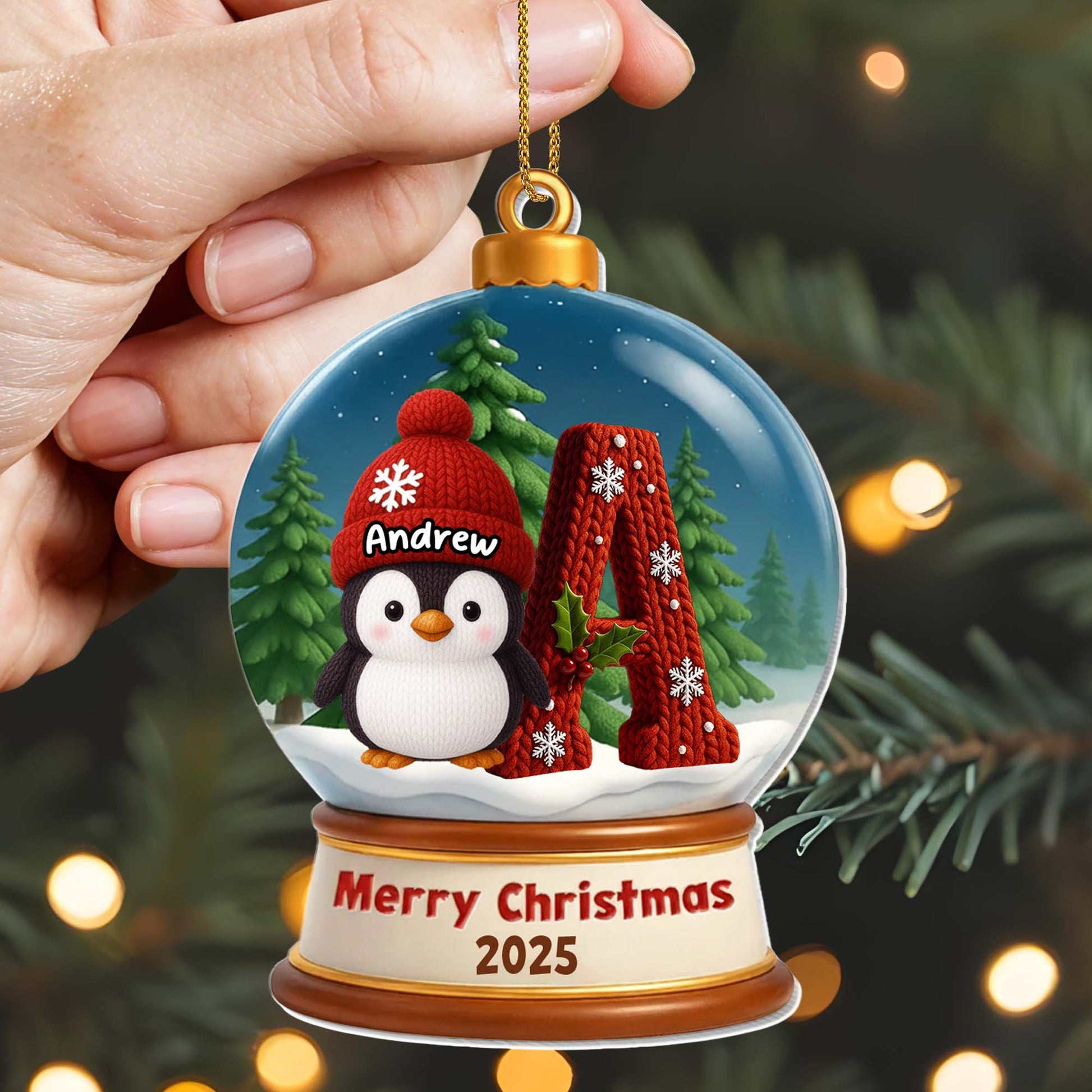 Merry Christmas Penguin And Snowflakes Ornament