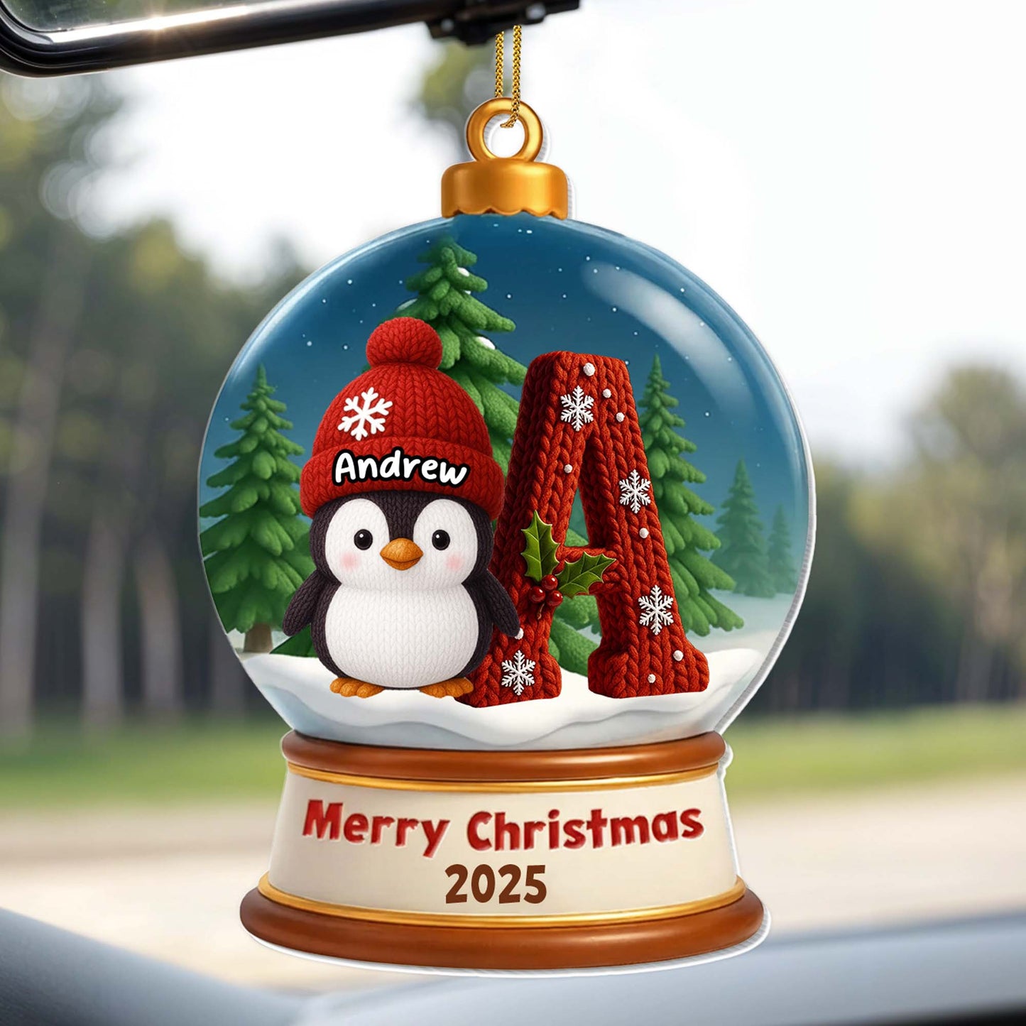 Merry Christmas Penguin And Snowflakes Ornament