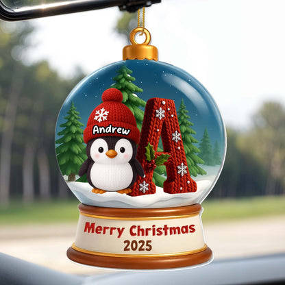 Merry Christmas Penguin And Snowflakes Ornament