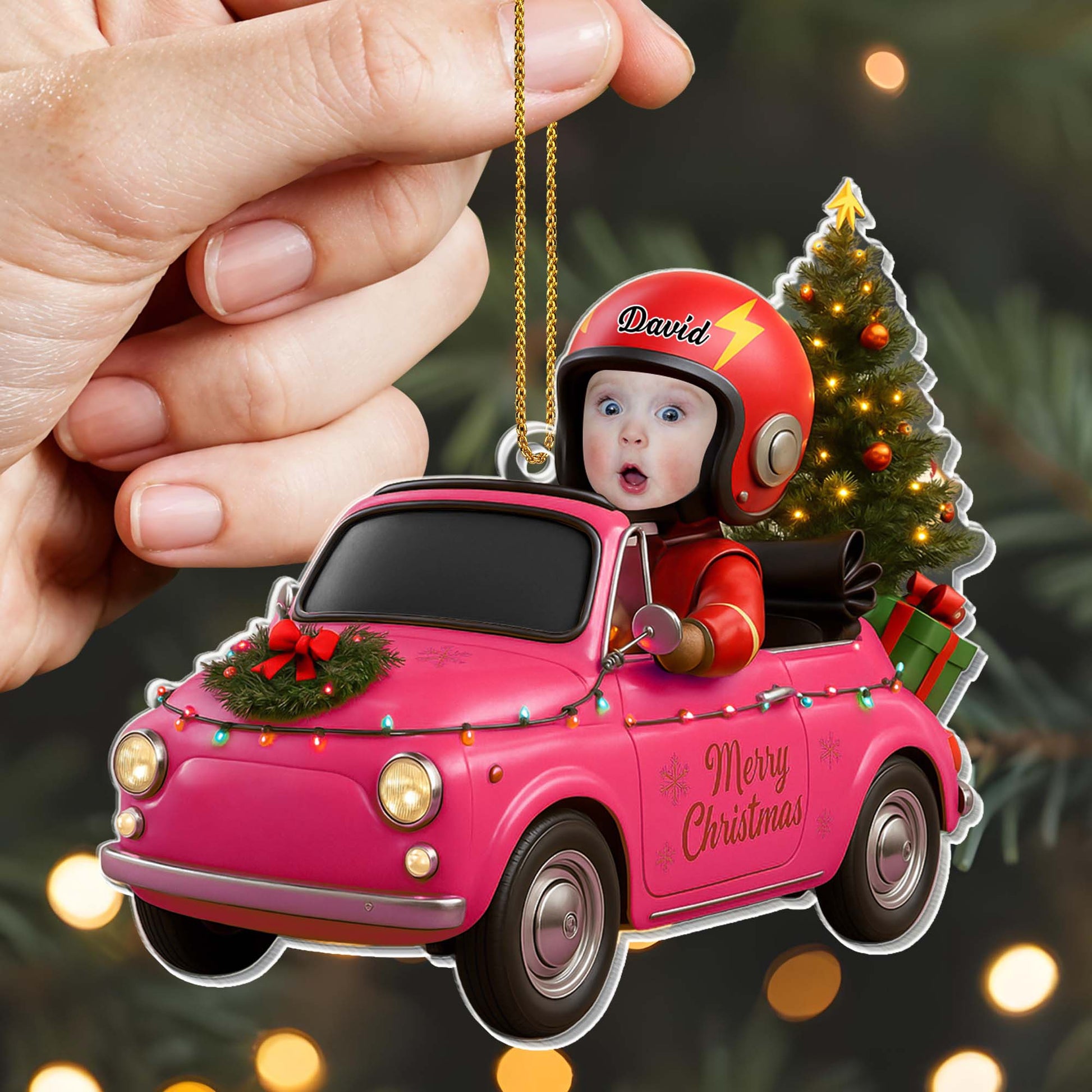Merry Christmas, Vintage Car With Christmas Tree And Gifts