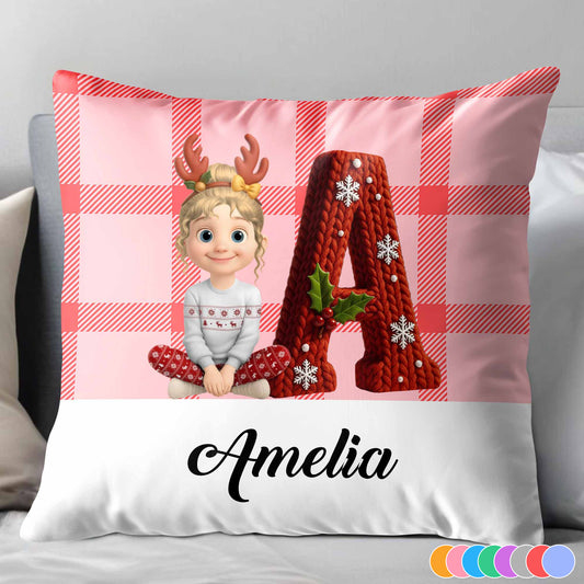 Customizable Pillow With Animated Girl and Holiday Elements