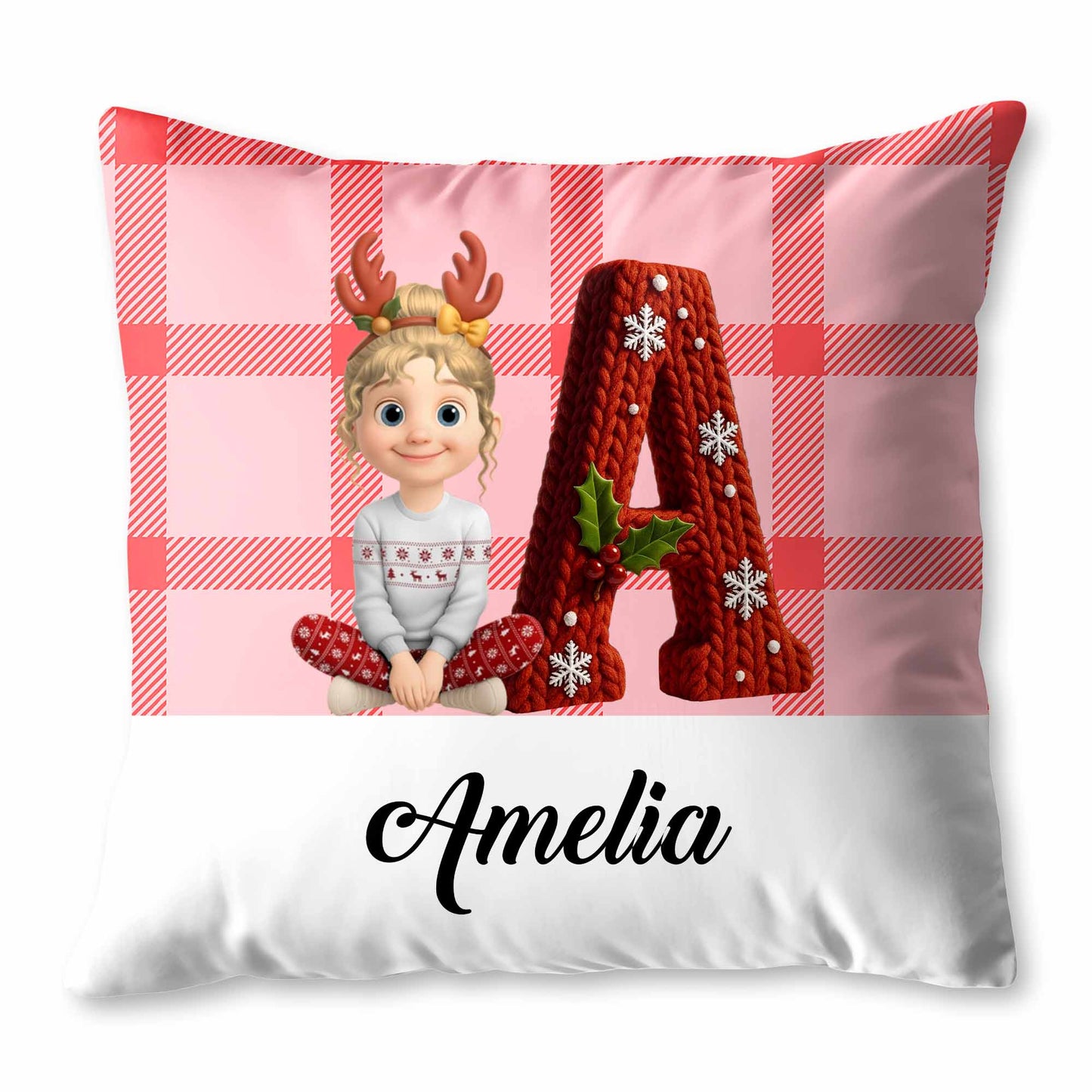 Customizable Pillow With Animated Girl and Holiday Elements
