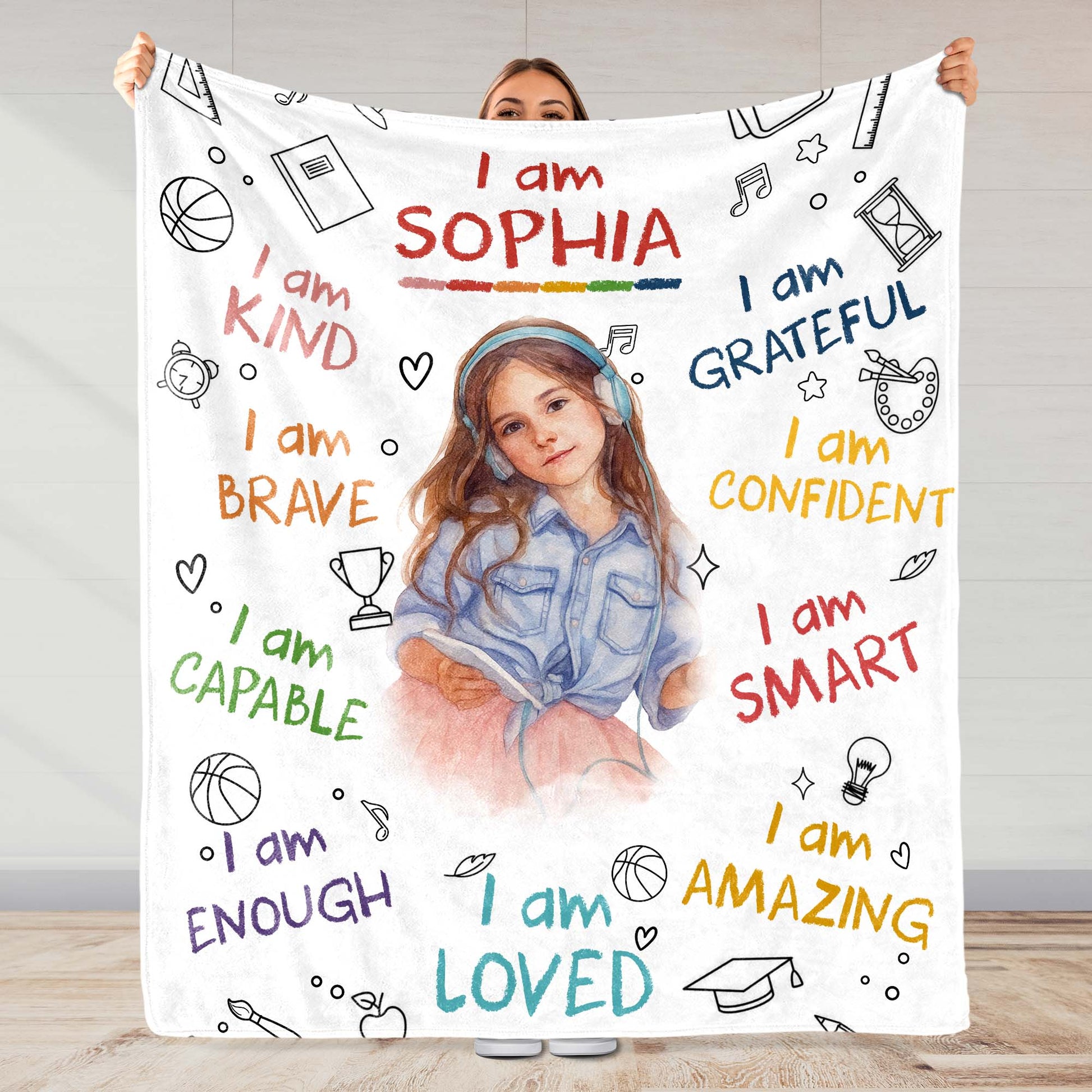 I Am Kind, Brave, Capable, Personalized Custom Blanket For Girls