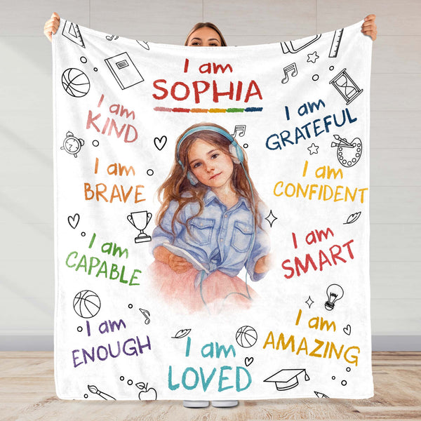 I Am Kind, Brave, Capable, Personalized Custom Blanket For Girls