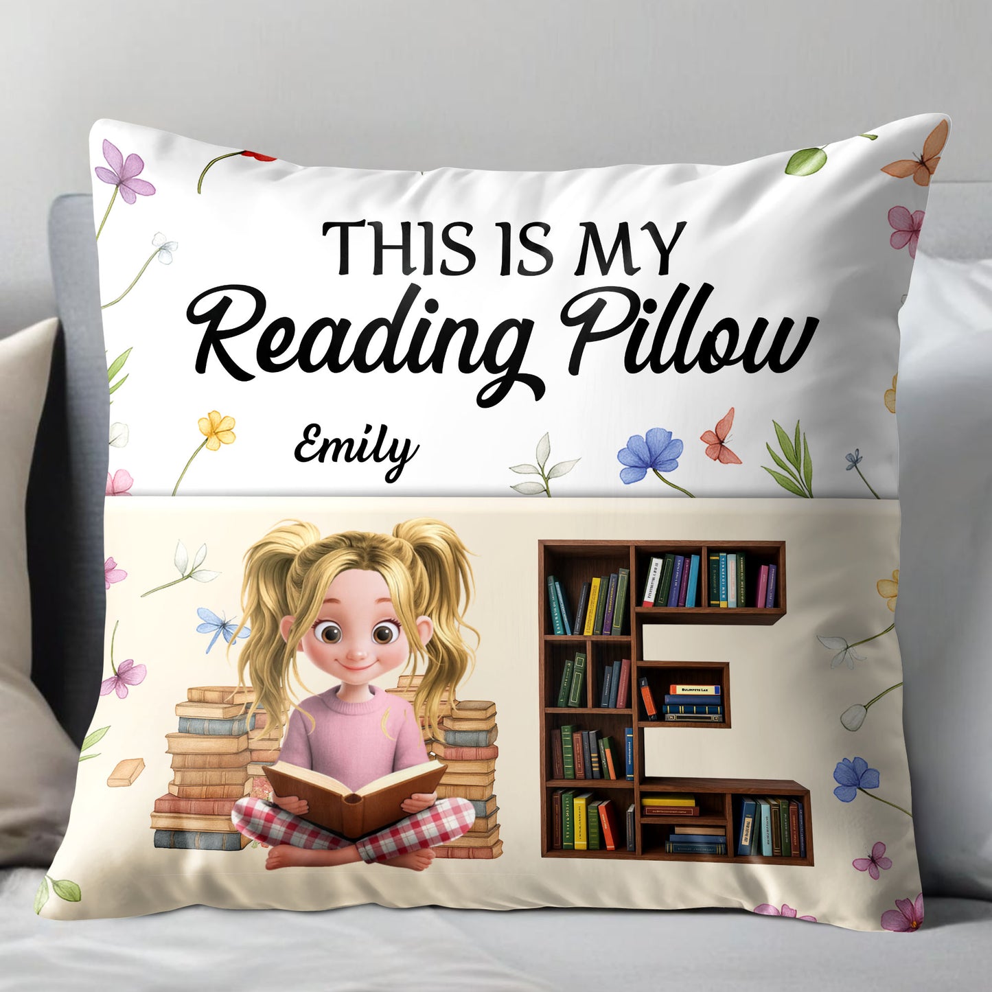 This Is My Reading Pillow With Books And Flowers Design