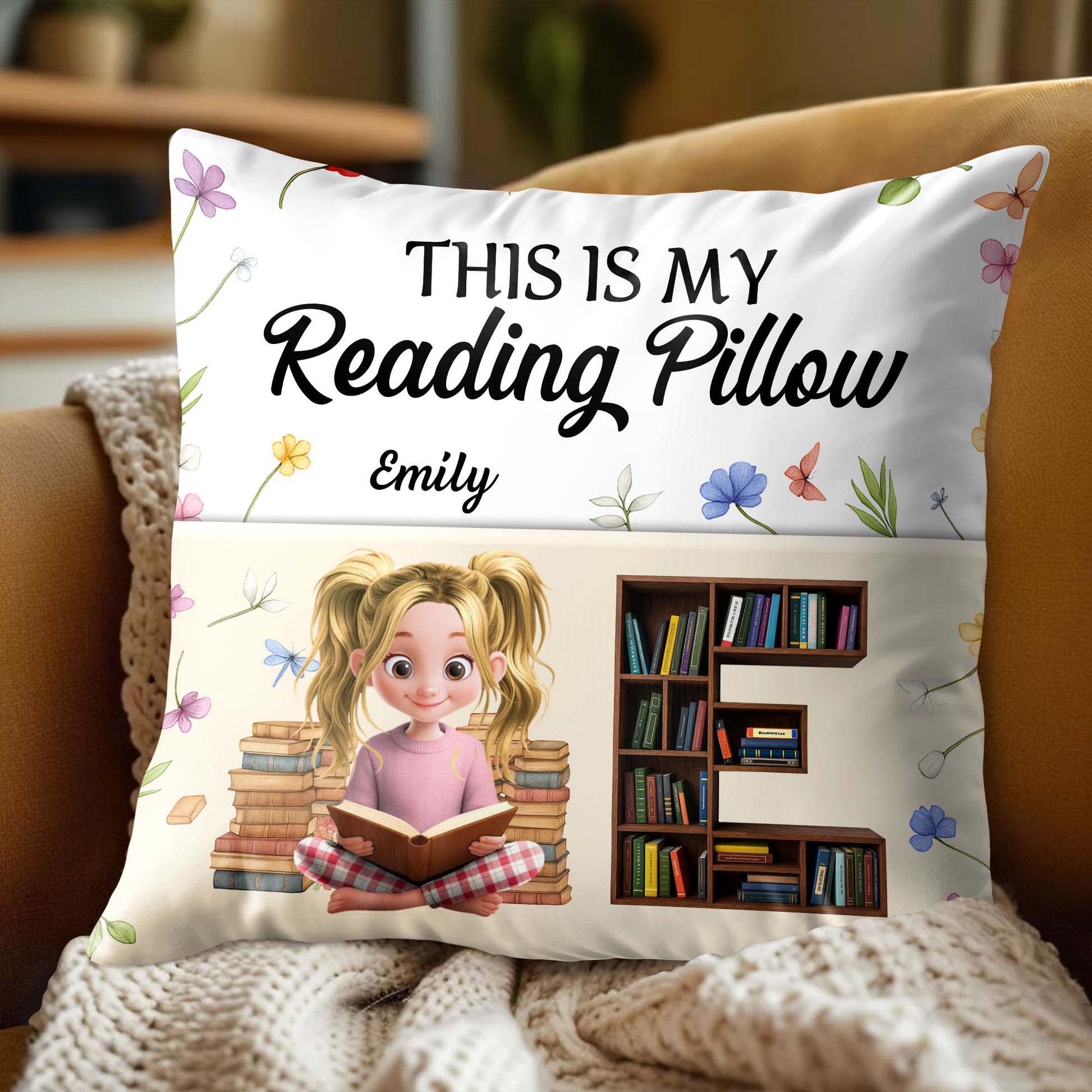 This Is My Reading Pillow With Books And Flowers Design