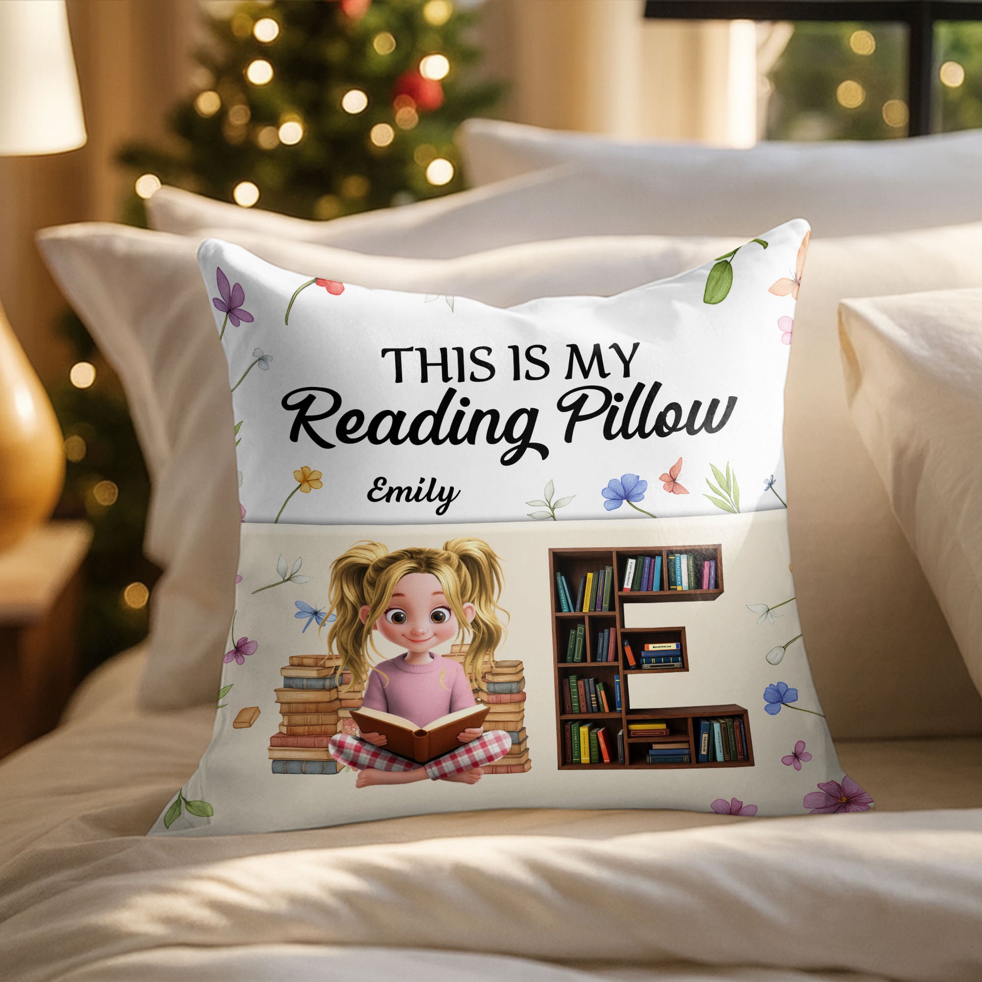 This Is My Reading Pillow With Books And Flowers Design