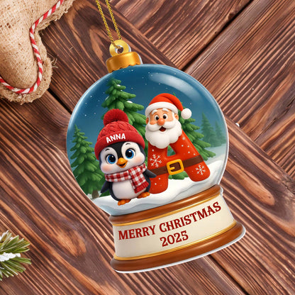 Merry Christmas With Santa Claus And Penguin - Personalized Custom Acrylic Ornament, Christmas Gift - KID453_ACO