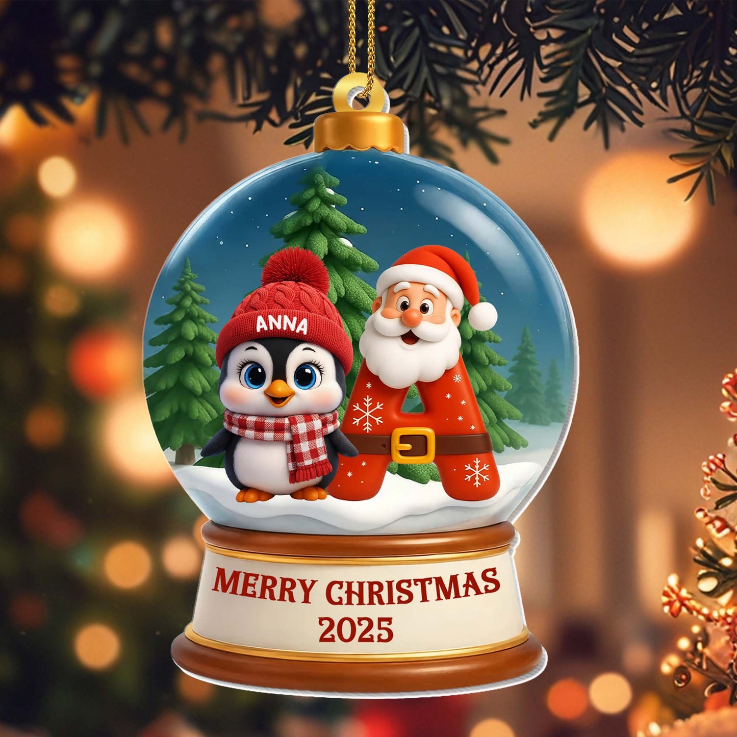Merry Christmas With Santa Claus And Penguin - Personalized Custom Acrylic Ornament, Christmas Gift - KID453_ACO