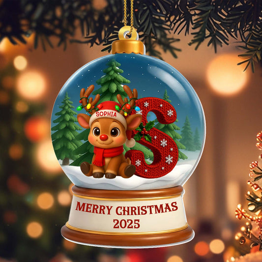 Merry Christmas Reindeer and Christmas Stocking - Personalized Custom Acrylic Ornament, Christmas Gift - KID454_ACO