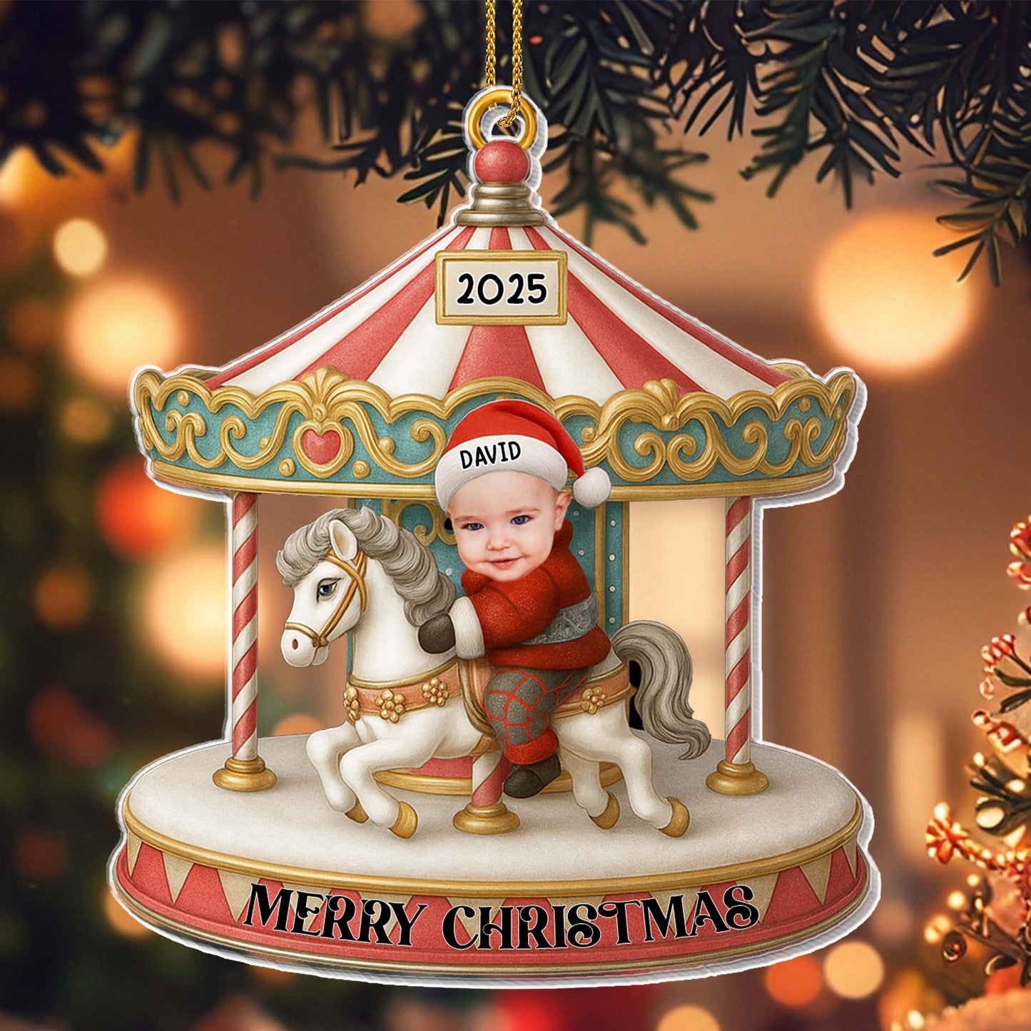 Merry Christmas Carousel Ornament