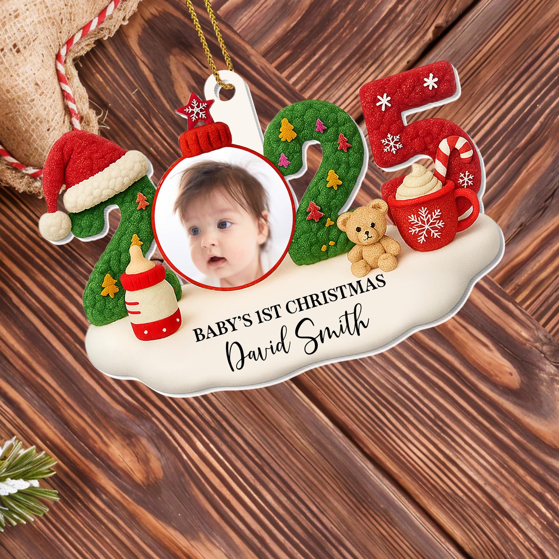 Baby's 1st Christmas With Teddy Bear and Santa Hat