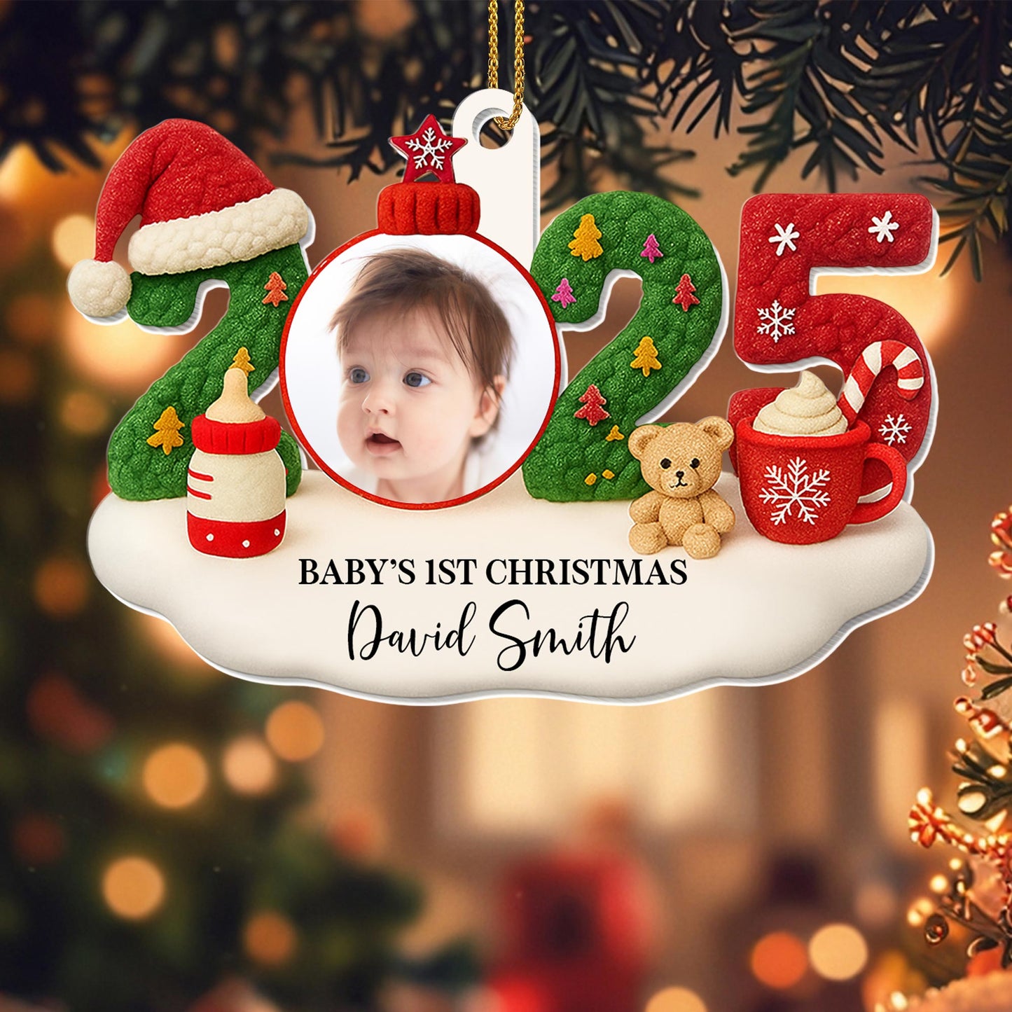 Baby's 1st Christmas With Teddy Bear and Santa Hat