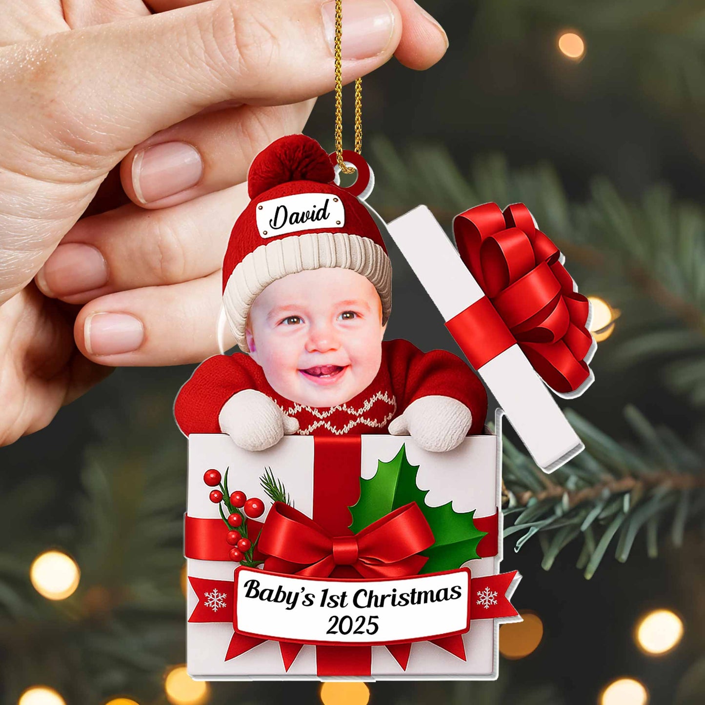 Baby's 1st Christmas, Gift Box And Holly