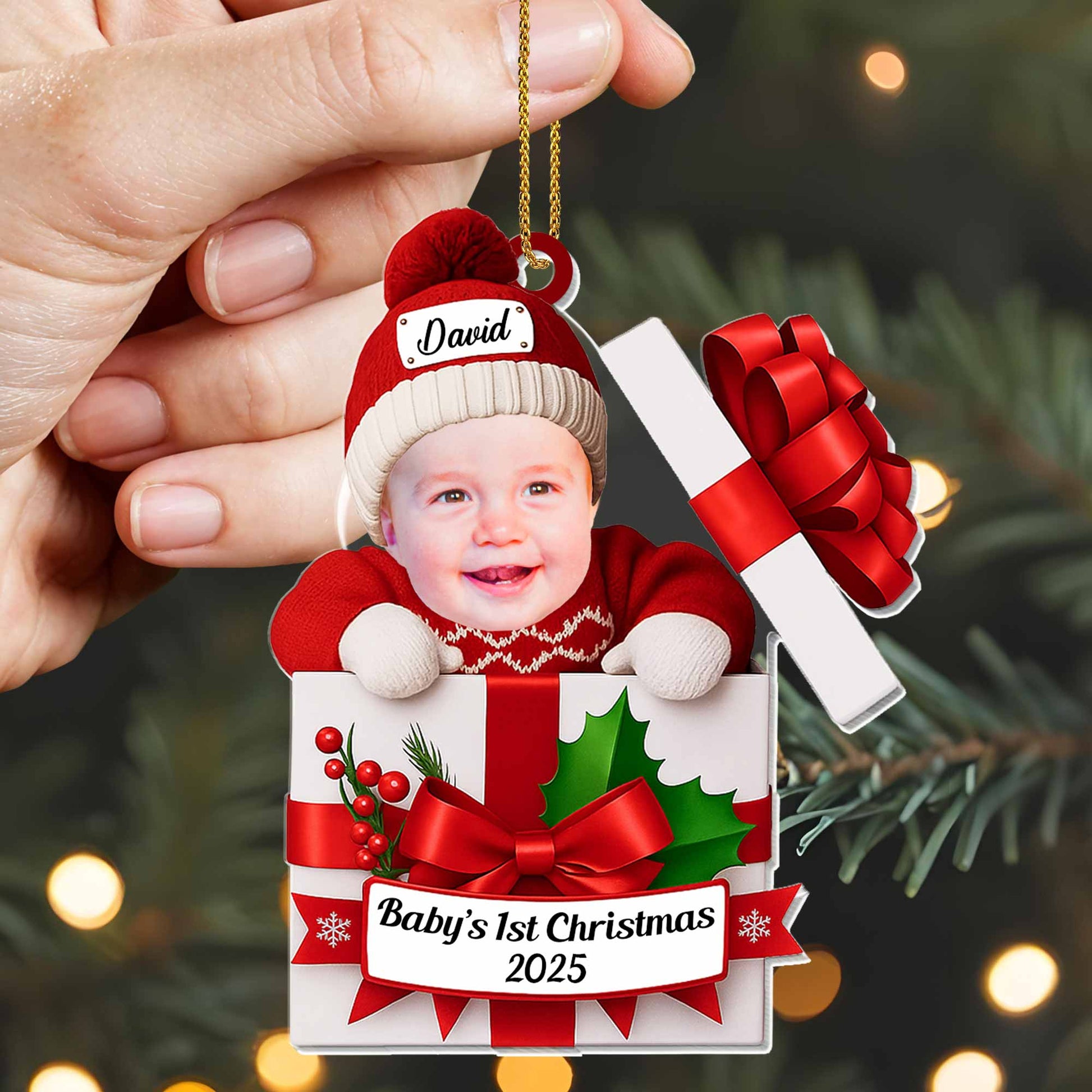 Baby's 1st Christmas, Gift Box And Holly