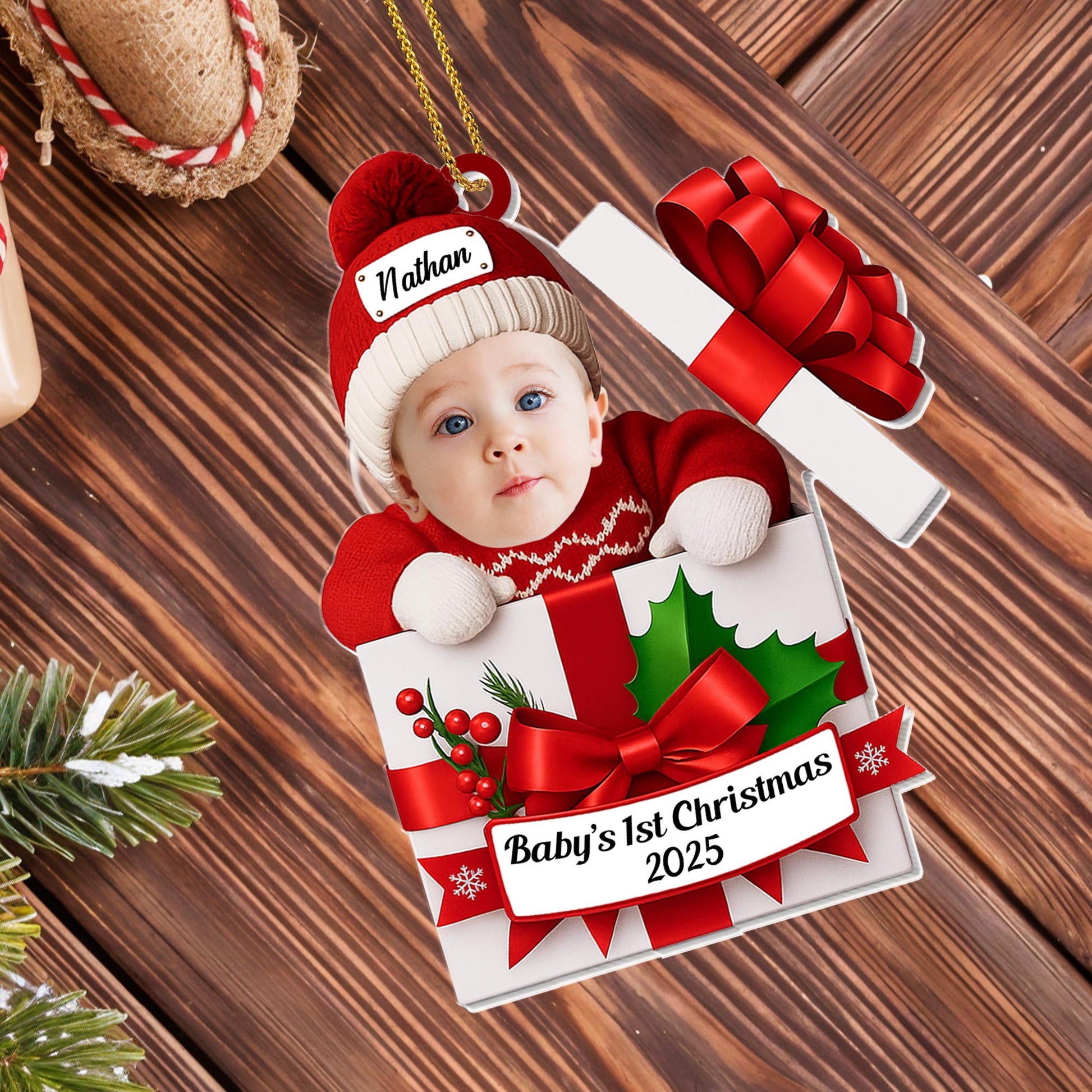 Baby's 1st Christmas, Gift Box And Holly