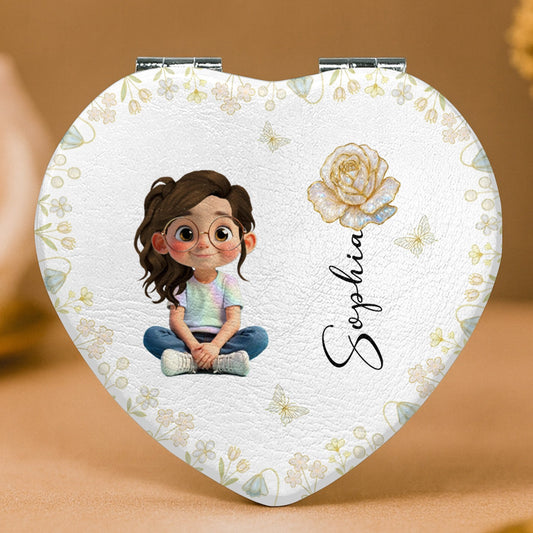 Personalized Art and Flowers Heart Compact Mirror