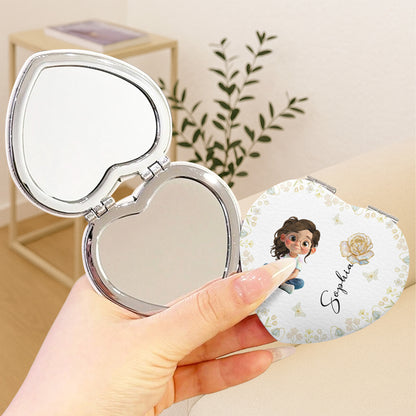 Personalized Art and Flowers Heart Compact Mirror