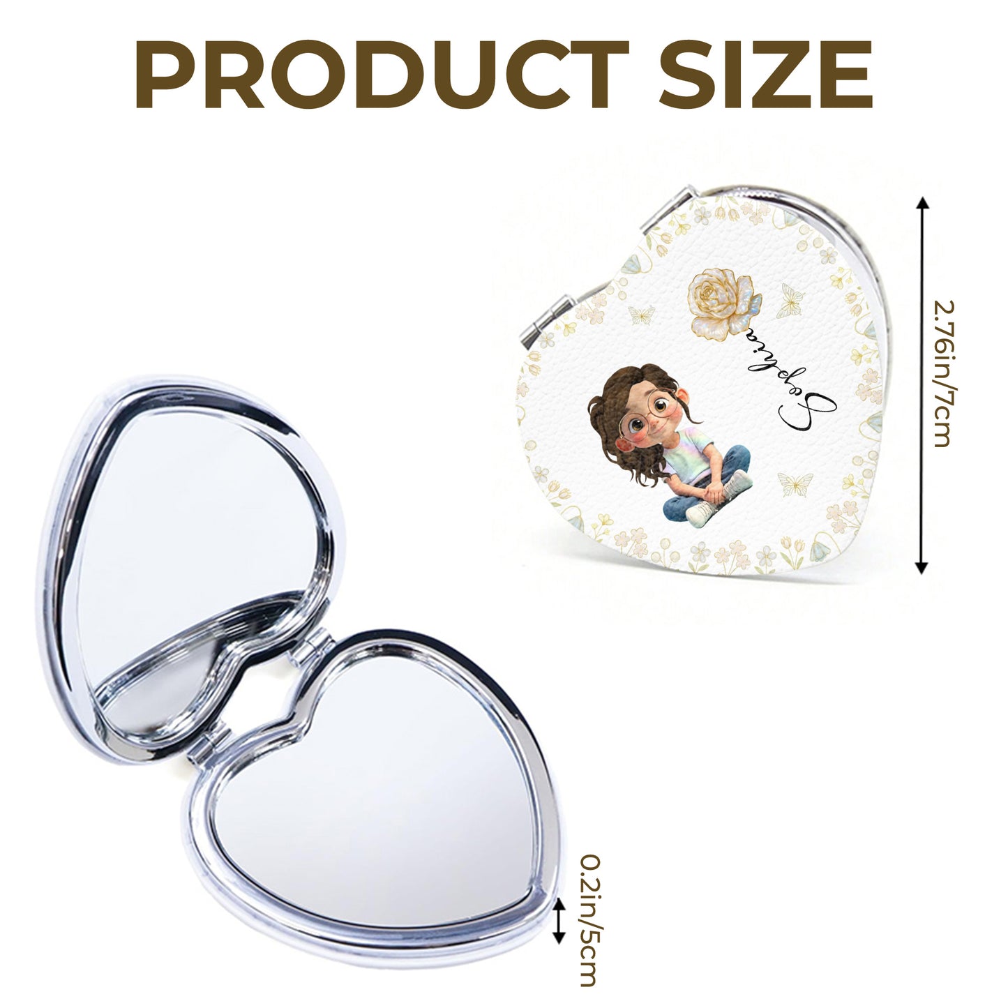 Personalized Art and Flowers Heart Compact Mirror