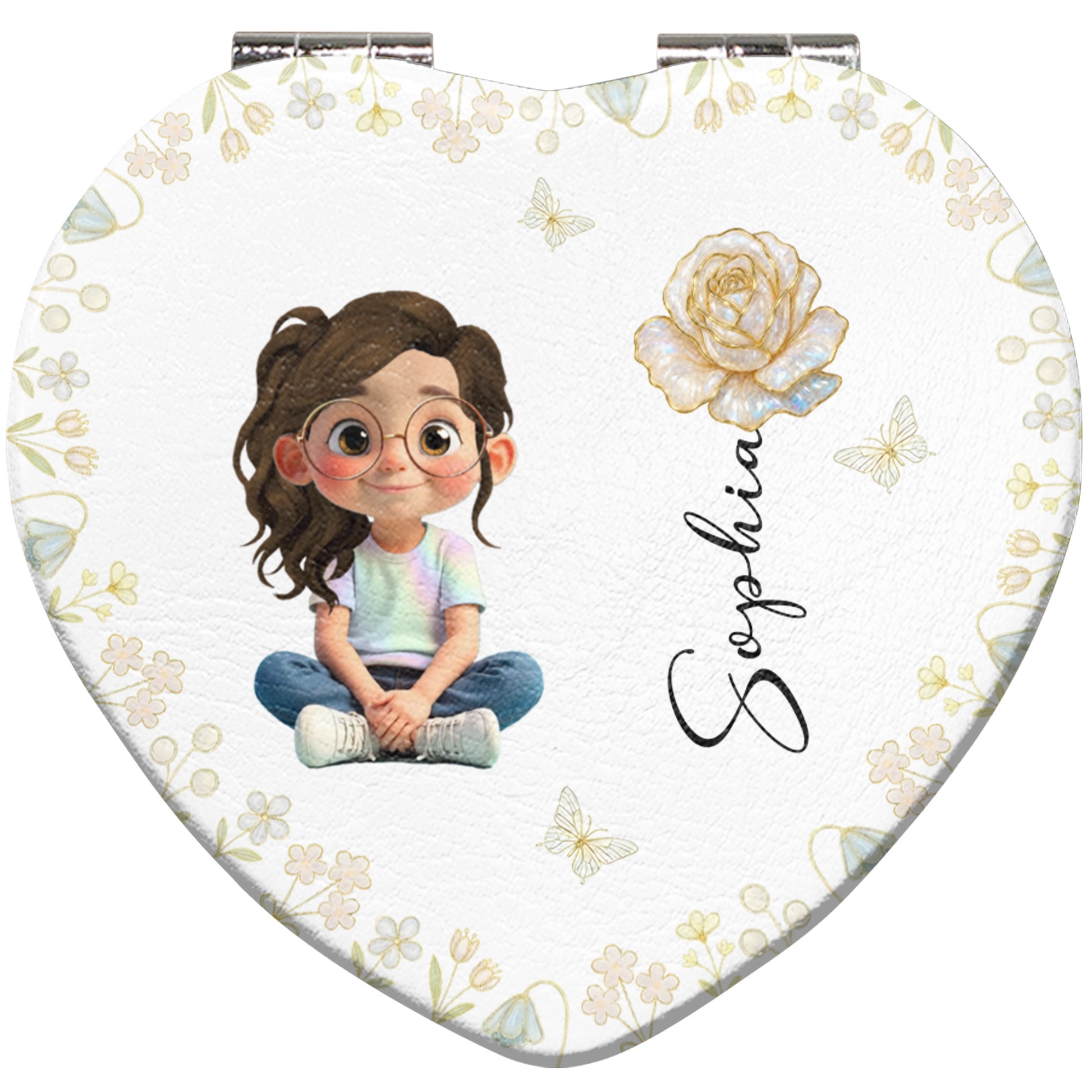 Personalized Art and Flowers Heart Compact Mirror