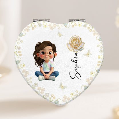 Personalized Art and Flowers Heart Compact Mirror