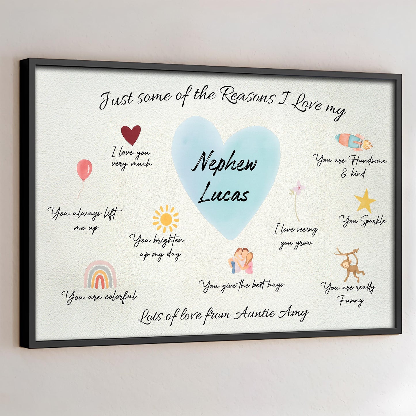 Reasons I Love My Nephew Heart Balloon Star Rainbow