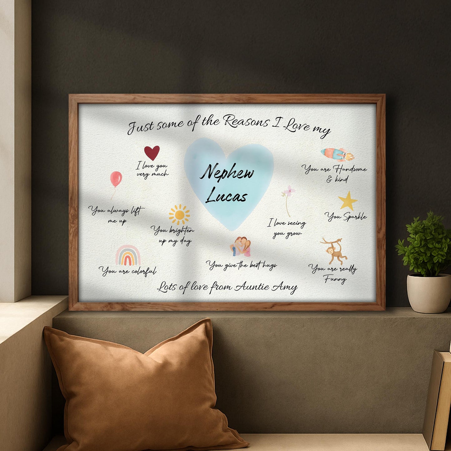 Reasons I Love My Nephew Heart Balloon Star Rainbow