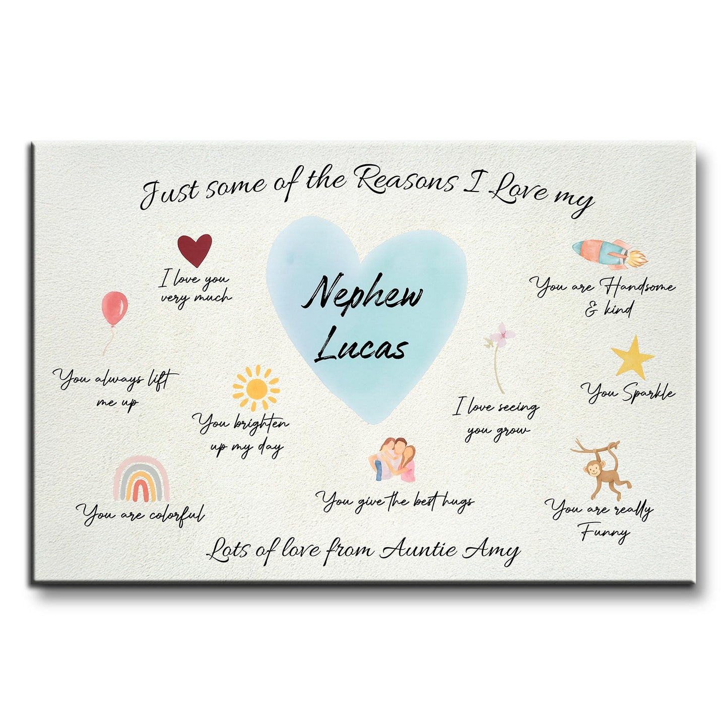 Reasons I Love My Nephew Heart Balloon Star Rainbow