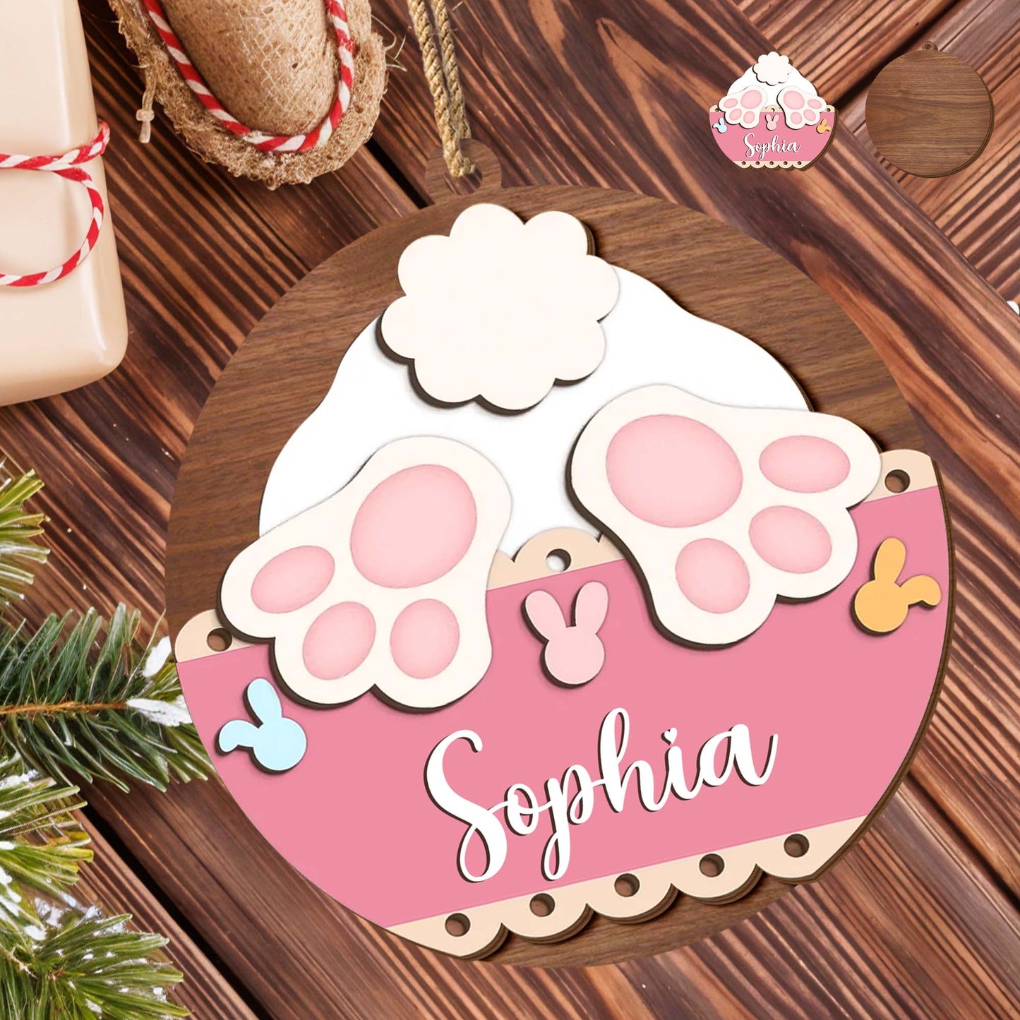 Charming Paw Prints And Bunny Icon Ornament