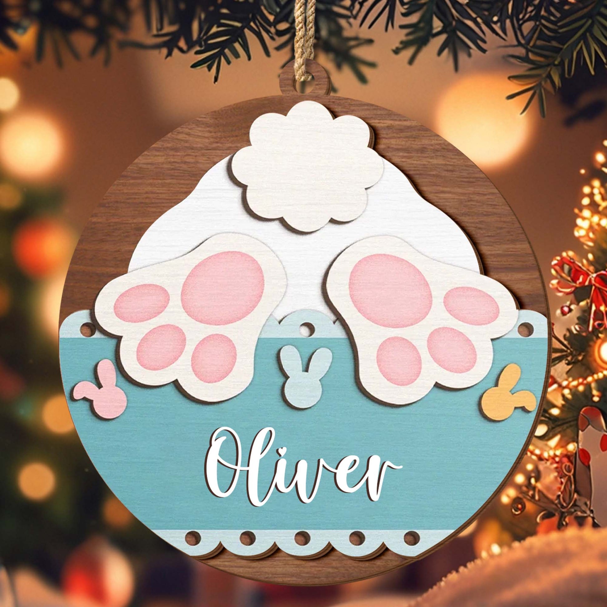 Charming Paw Prints And Bunny Icon Ornament
