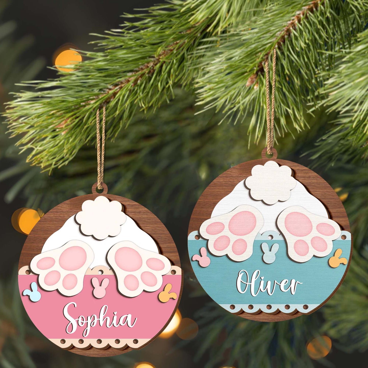 Charming Paw Prints And Bunny Icon Ornament