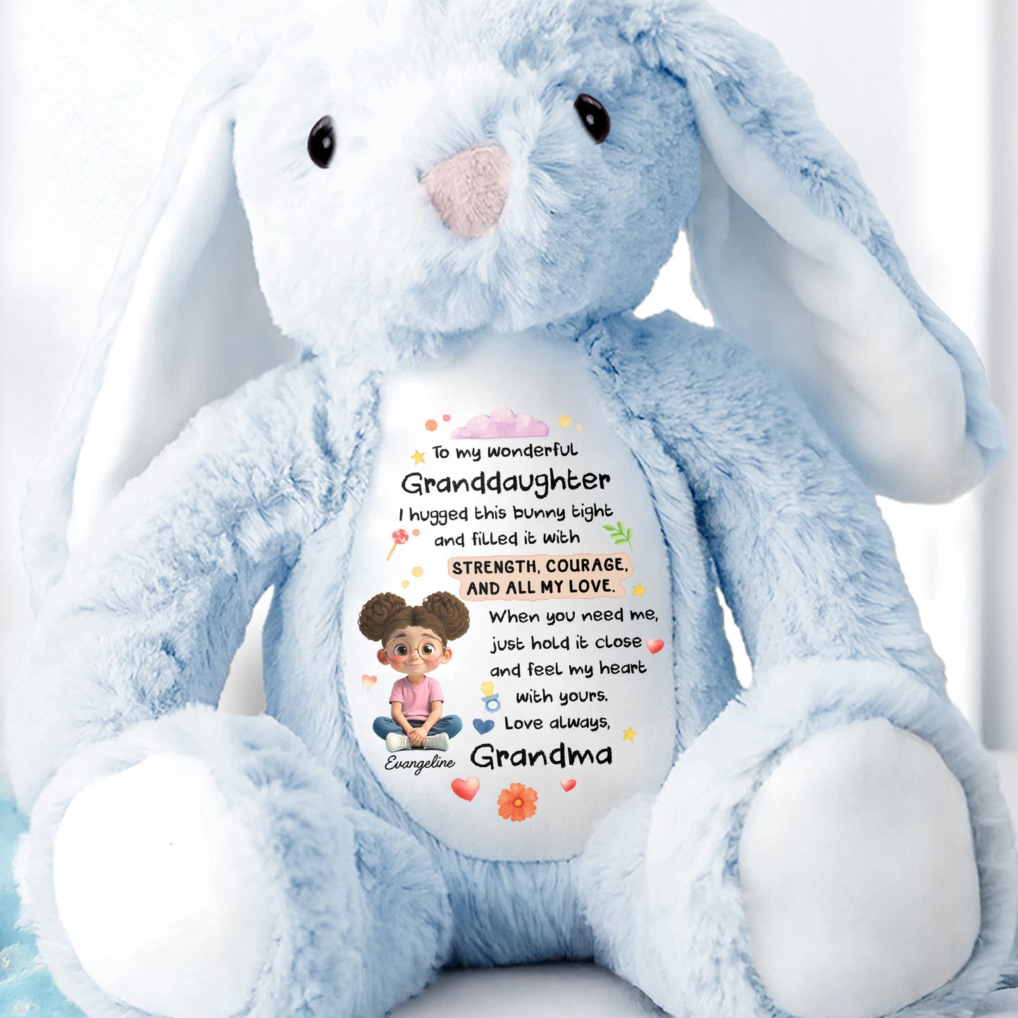 To My Wonderful Granddaughter, Bunny With Flowers And Hearts