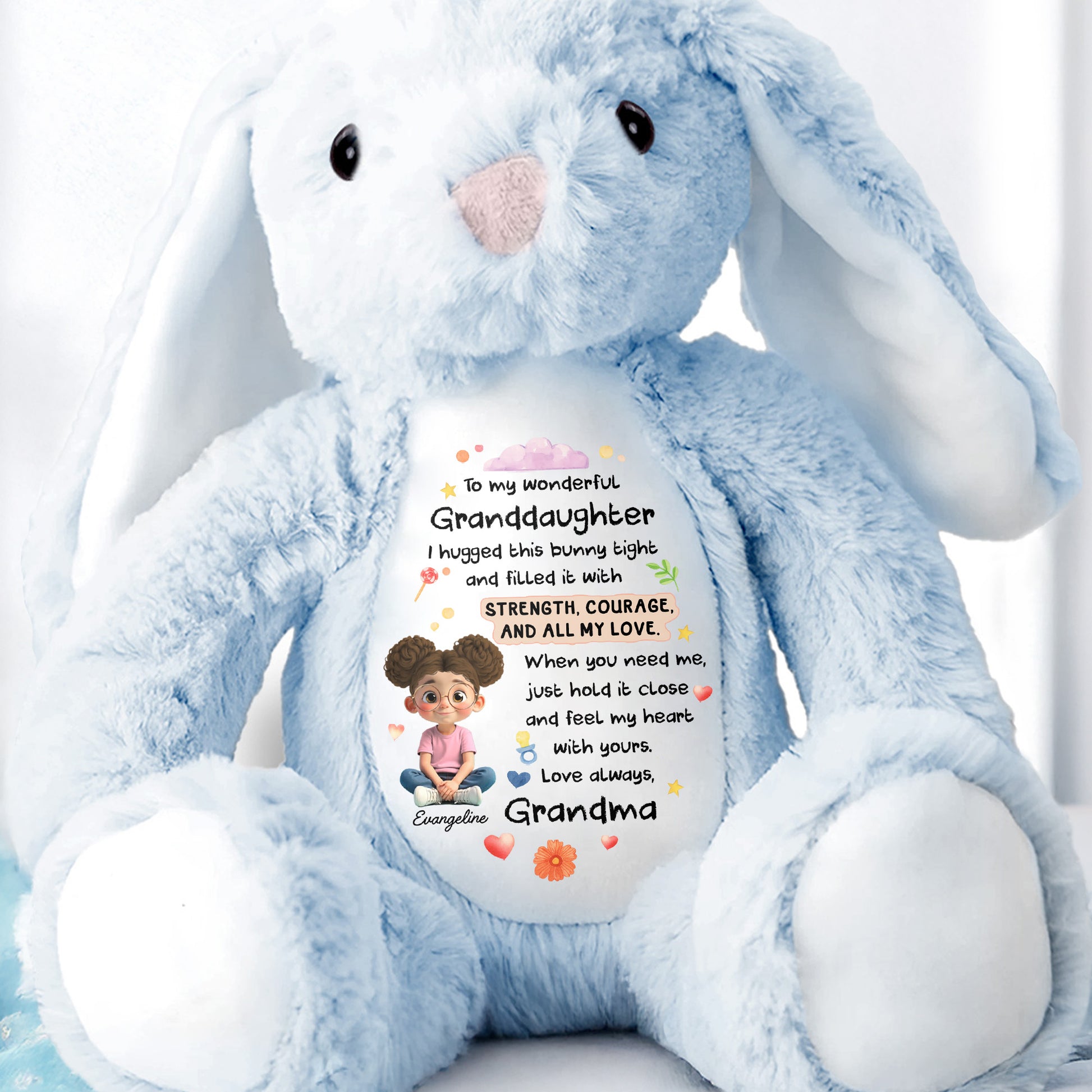 To My Wonderful Granddaughter, Bunny With Flowers And Hearts