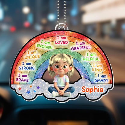I Am Loved, I Am Grateful, Rainbow And Cartoon Girl Ornament