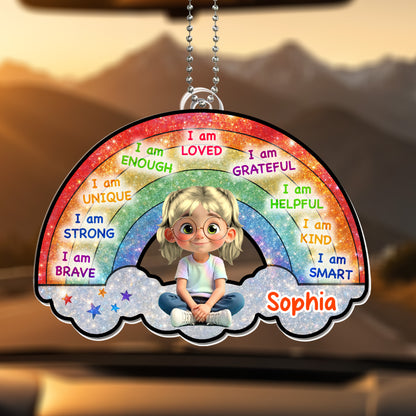 I Am Loved, I Am Grateful, Rainbow And Cartoon Girl Ornament